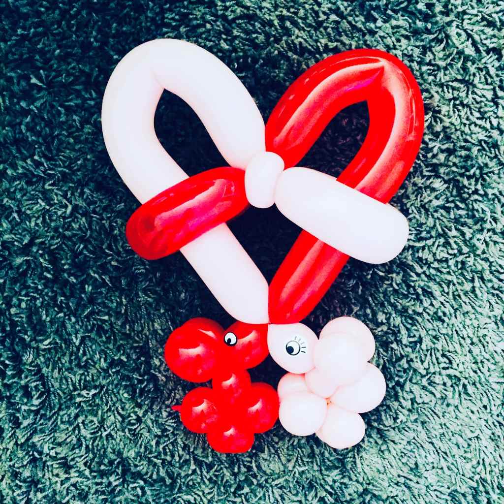 sculpture ballon coeur bicolore