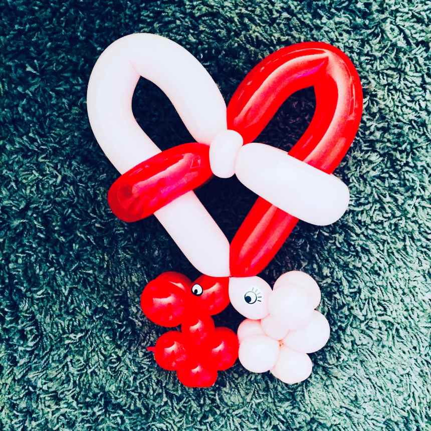 sculpture ballon coeur bicolore